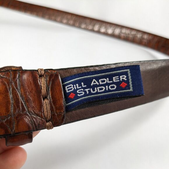 Bill Adler Dress Belt 32 Brown Croc Embossed Calfskin Italian Vintage Silver - Picture 5 of 9